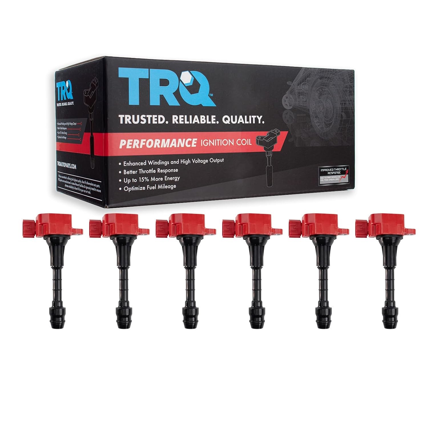 TRQ Performance Ignition Coil Set 6 Piece High Temperature Epoxy Coated TRQ Performance Ignition Coil Set 6 Piece High Temperature Epoxy Coated