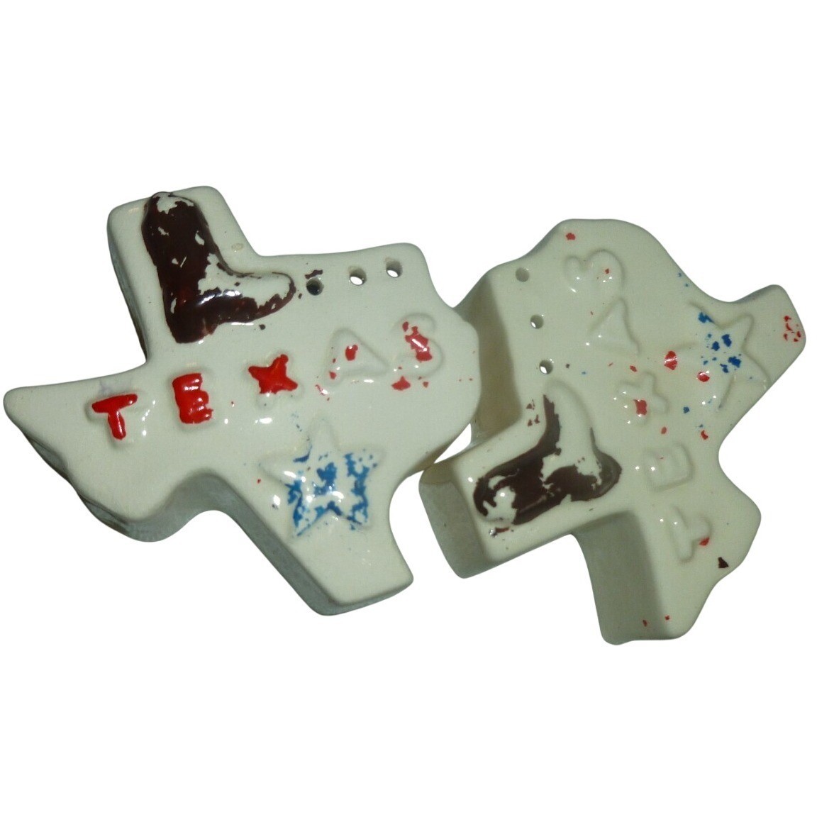 Vintage Texas State Shaped Ceramic Salt and Pepper Shakers Souvenir Set Vintage Texas State Shaped Ceramic Salt and Pepper Shakers Souvenir Set