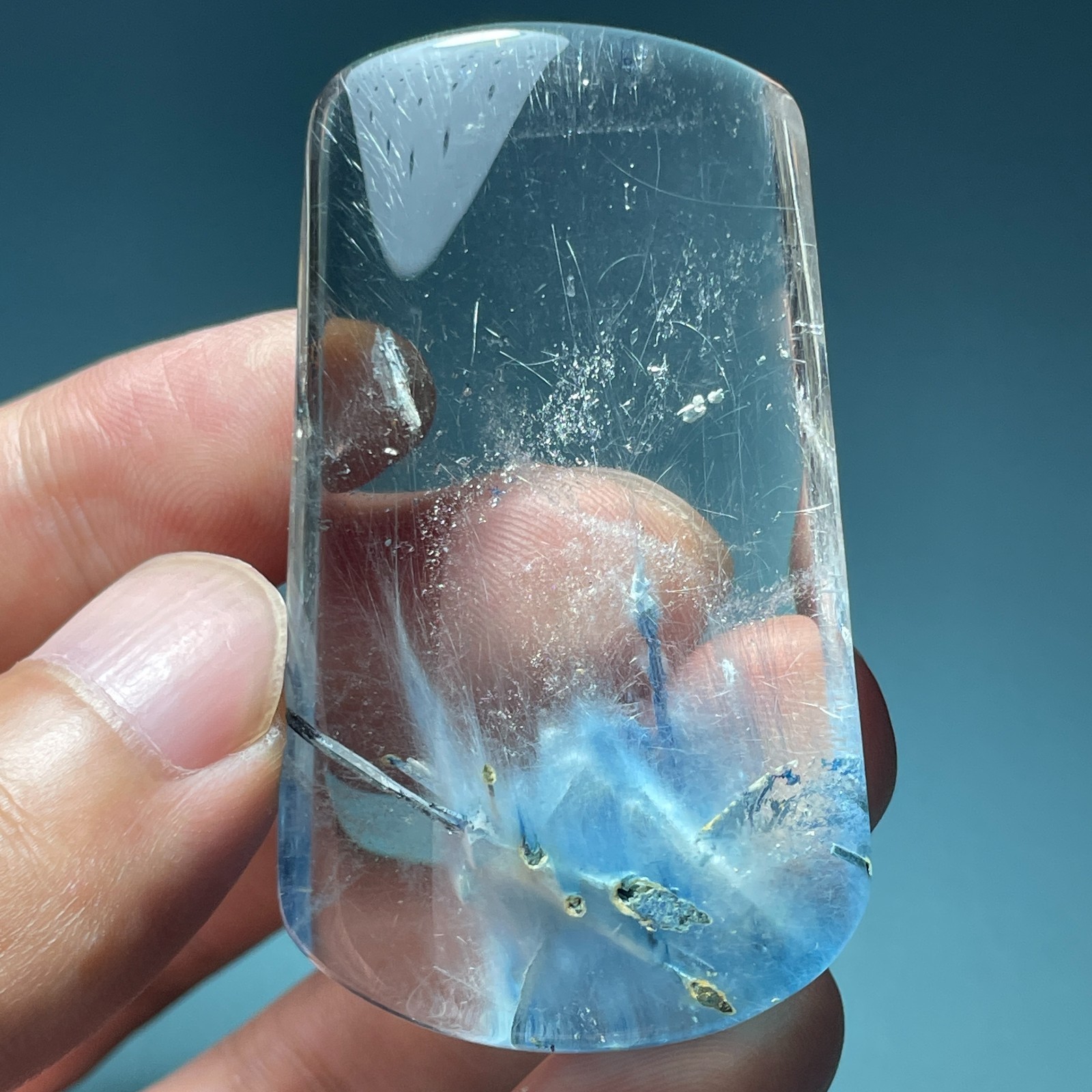 214Ct Natural Clear Beautiful Blue Dumortierite Crystal Quartz Polished Specimen 214Ct Natural Clear Beautiful Blue Dumortierite Crystal Quartz Polished Specimen