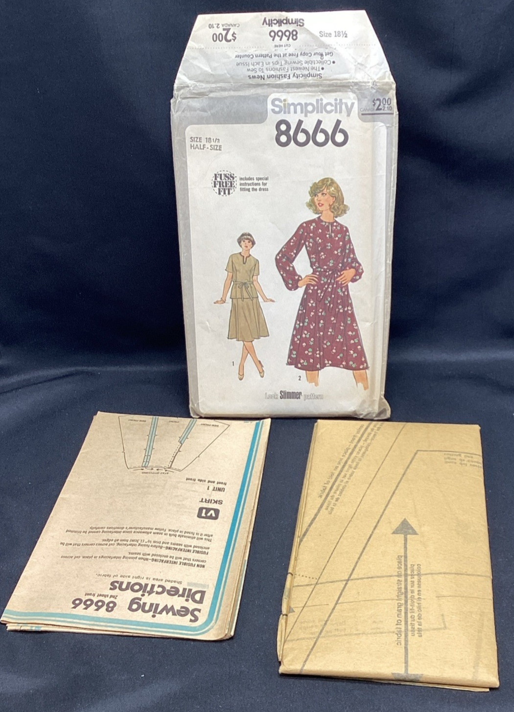 Vtg Sewing Pattern, Simplicity 8666 dress, 18 1/2, Uncut - ships free