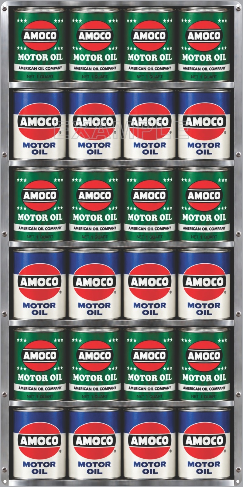 AMOCO MOTOR OIL CAN MIX DISPLAY RACK GAS STATION PRINTED SIGN REMAKE ALUMINUM