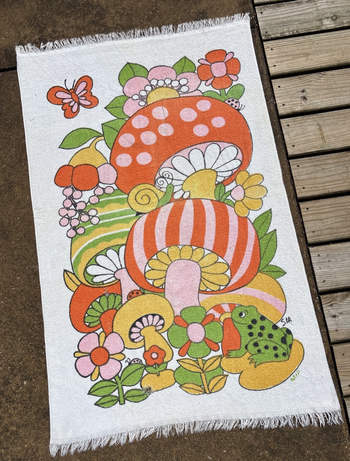 VTG Groovy Towel Flowers Snail Mushroom Butterfly Frog B & D SIA 60s 70s Rare VTG Groovy Towel Flowers Snail Mushroom Butterfly Frog B & D SIA 60s 70s Rare