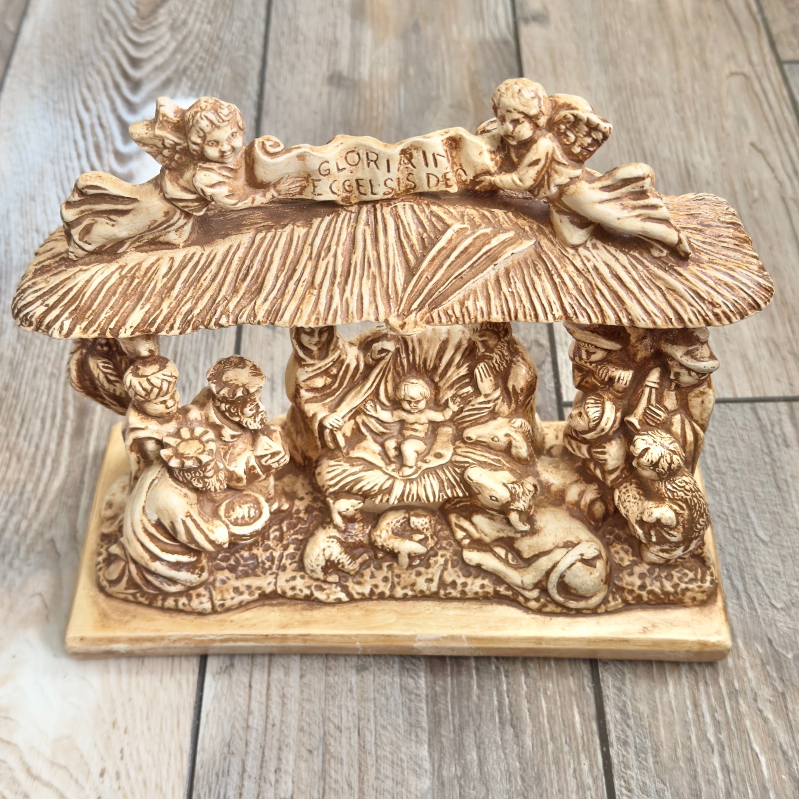 Vintage Continental Studios Chalkware Christmas Nativity Scene 1980 Tan Brown Vintage Continental Studios Chalkware Christmas Nativity Scene 1980 Tan Brown