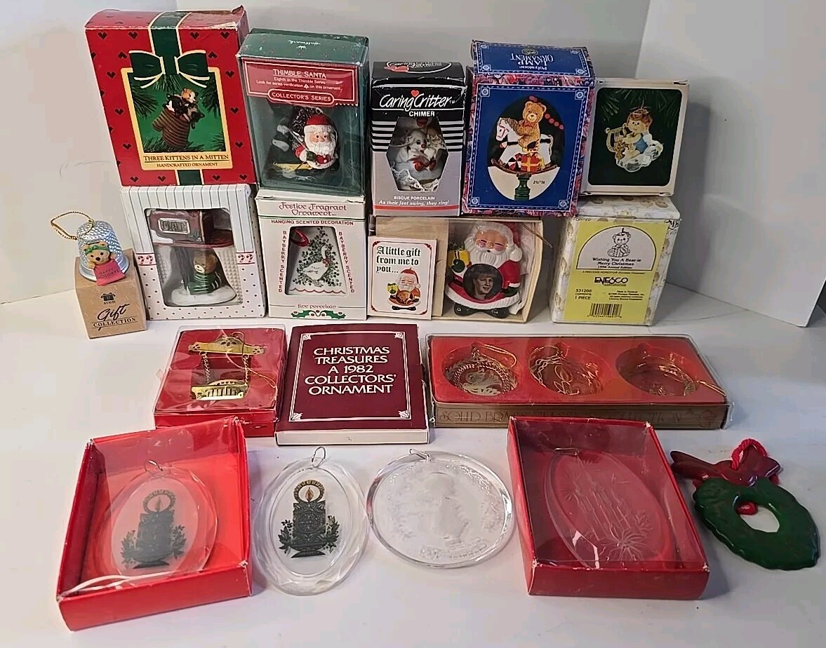 VTG 20x Christmas Ornament Lot 1980s Hallmark Enesco Avon Metal Ceramic Glass