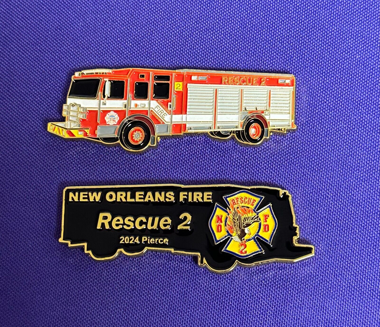 New Orleans Fire Dept Rescue 2 NEW Apparatus Challenge Coin Design