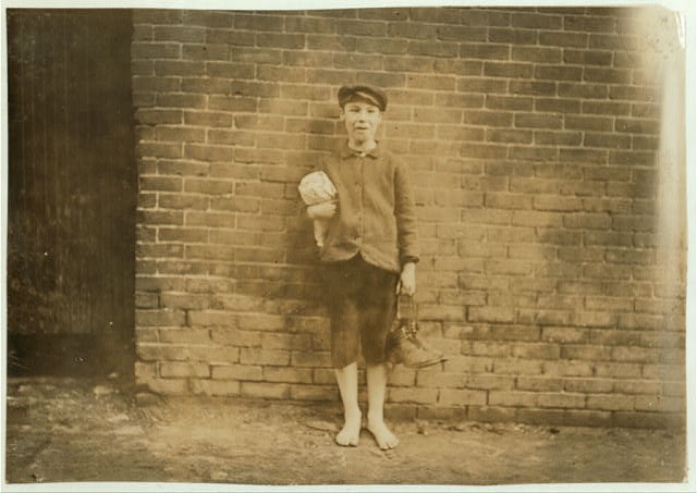 Photo:Lewiston Maine 1909 Child Labor Boy Sweeper Hill Mfg Co Lewis Hine