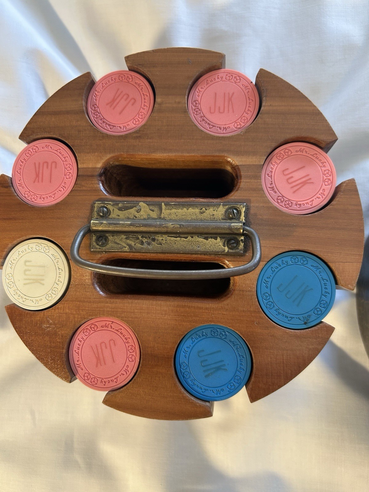 Vintage Antique Set Of Mr. Lucky Poker Chips With Leather Top Vintage Antique Set Of Mr. Lucky Poker Chips With Leather Top