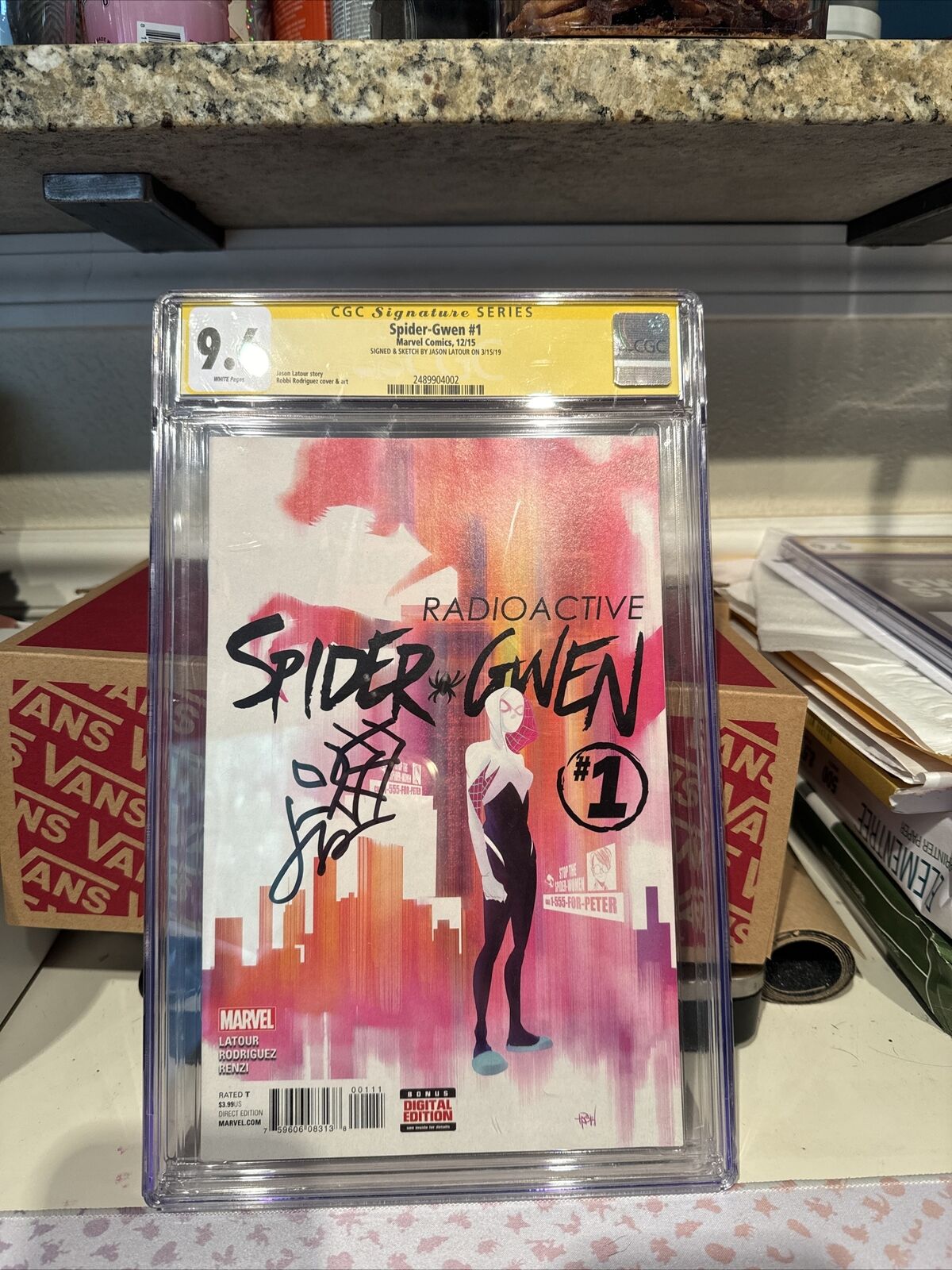 Spider-Gwen #1 (Marvel, 2016) CGC 9.6 Signed And Sketch By Jason Latour.