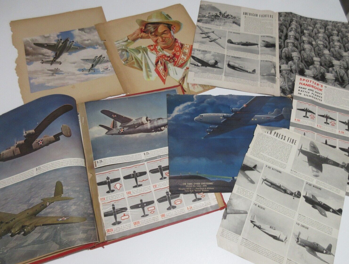 Lot Vtg 1940s+ American Aircraft Planes WW2 Era Prints + Antique Scrapbook Lot Vtg 1940s+ American Aircraft Planes WW2 Era Prints + Antique Scrapbook