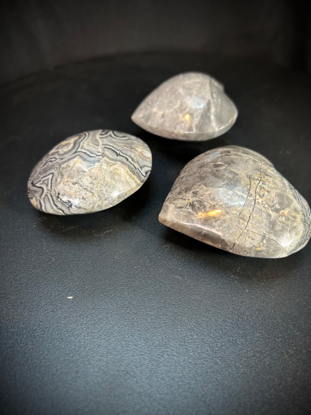 Picasso Jasper Bundle - 2 Chunky Hearts + 1 Chunky Palmstone 12.2oz Total Weight Picasso Jasper Bundle - 2 Chunky Hearts + 1 Chunky Palmstone 12.2oz Total Weight