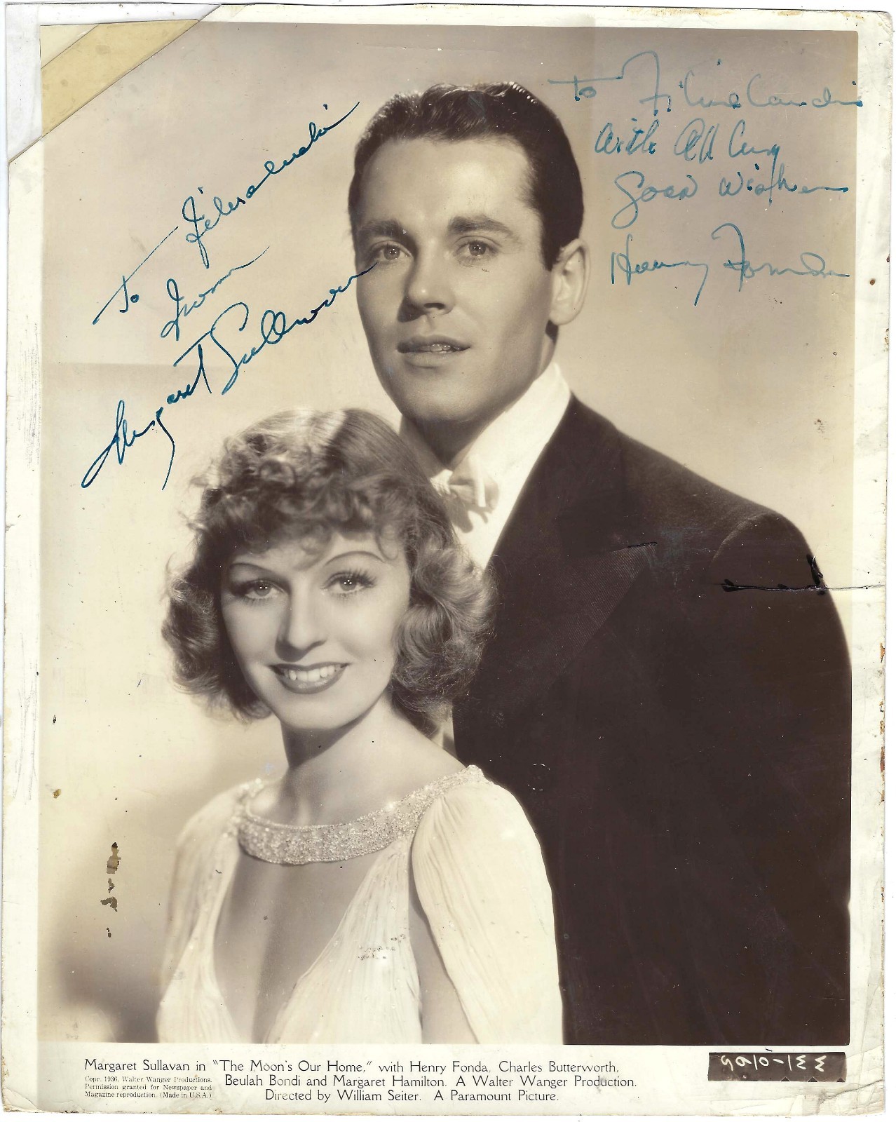 ACTORS HENRY FONDA & MARGARET SULLAVAN, SIGNED VINTAGE STUDIO PHOTO ACTORS HENRY FONDA & MARGARET SULLAVAN, SIGNED VINTAGE STUDIO PHOTO