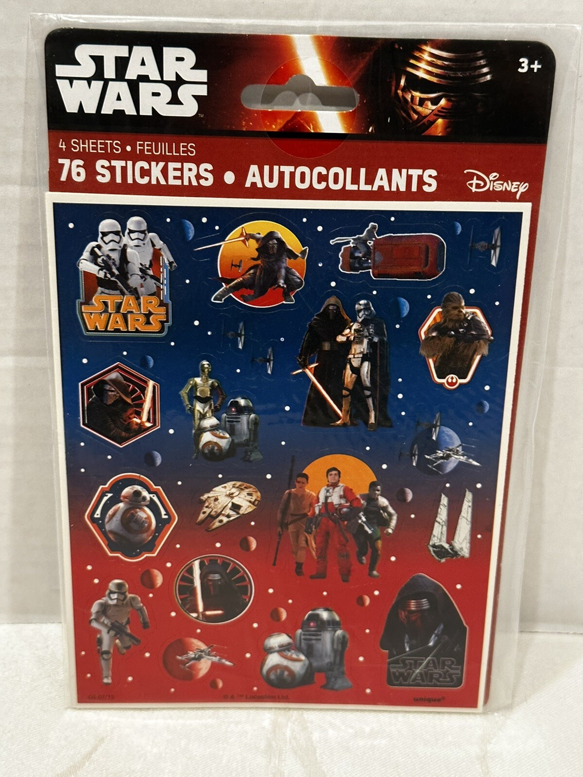 Disney Star Wars Force Awakens 4 Sticker Sheets 76 stickers 2015 New Sealed👀🔥