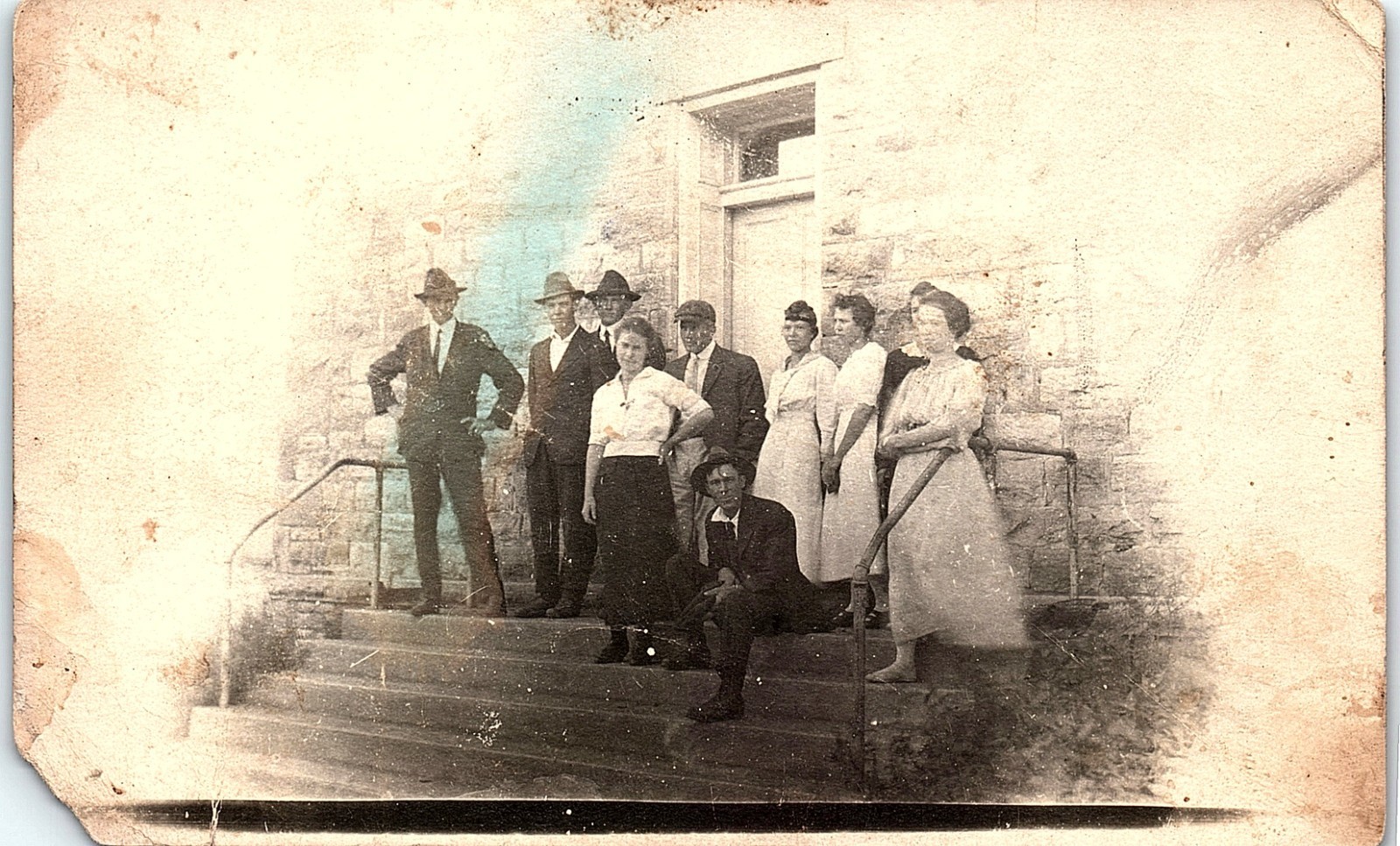 Vintage RPPC Frankley School Spring 1919 Group Outside Stone Building Vintage RPPC Frankley School Spring 1919 Group Outside Stone Building