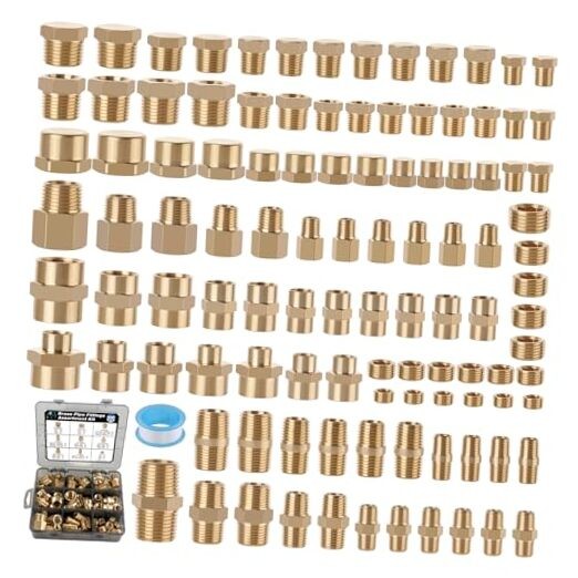 106PCS Brass Pipe Fittings Assortment Kit NPT Extension Adapter,Reducer 
