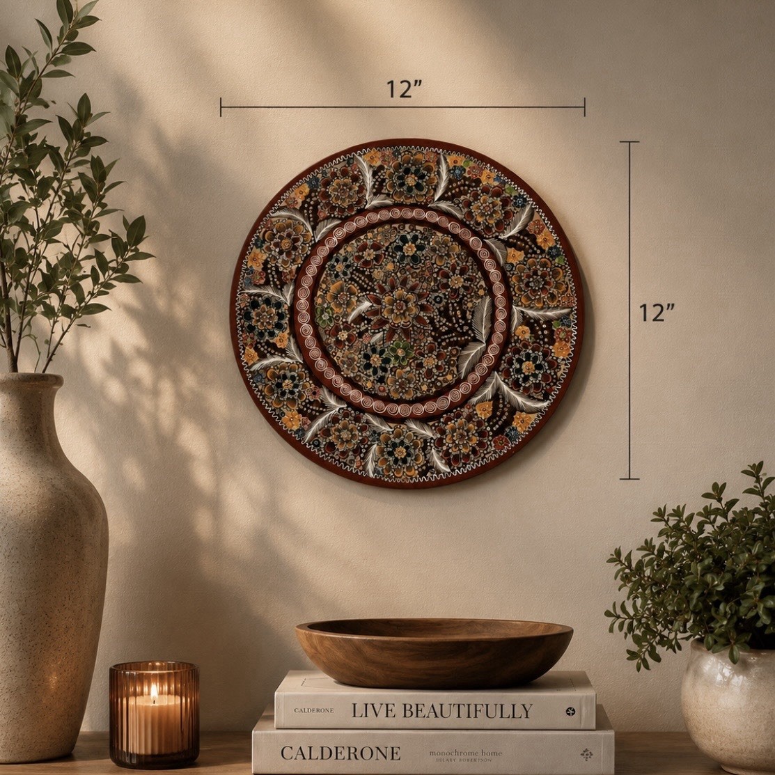Vintage Terra Cotta Hand Painted Mexican Wall Hanging Plate Floral Folk Art Clay Vintage Terra Cotta Hand Painted Mexican Wall Hanging Plate Floral Folk Art Clay
