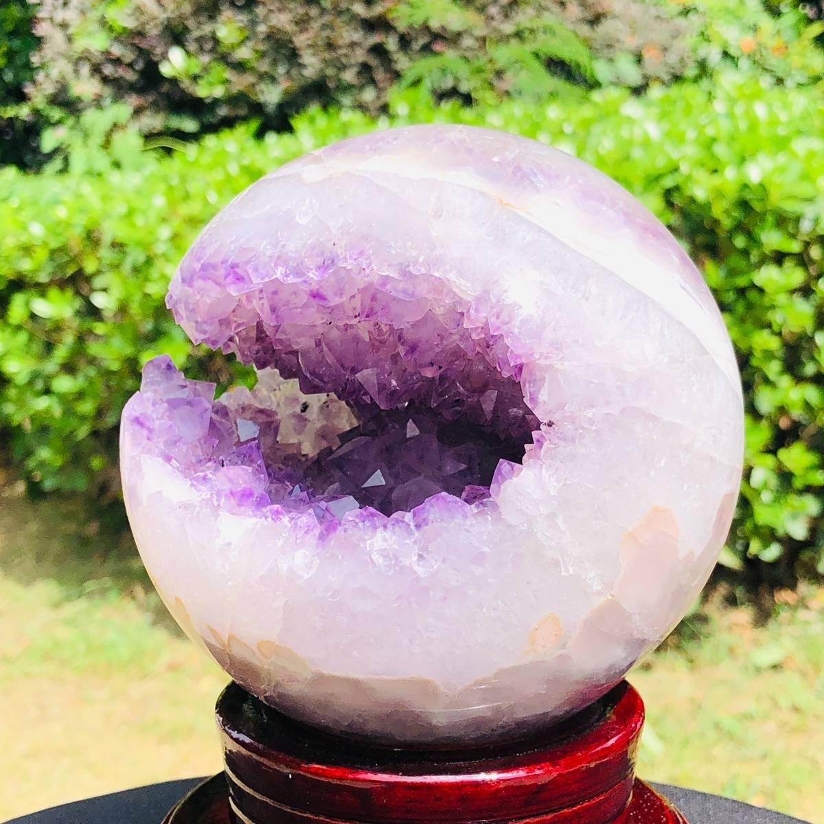4.9 LB Natural Agate Sphere with Amethyst Geode Druzy Open Mouth Crystal Ball