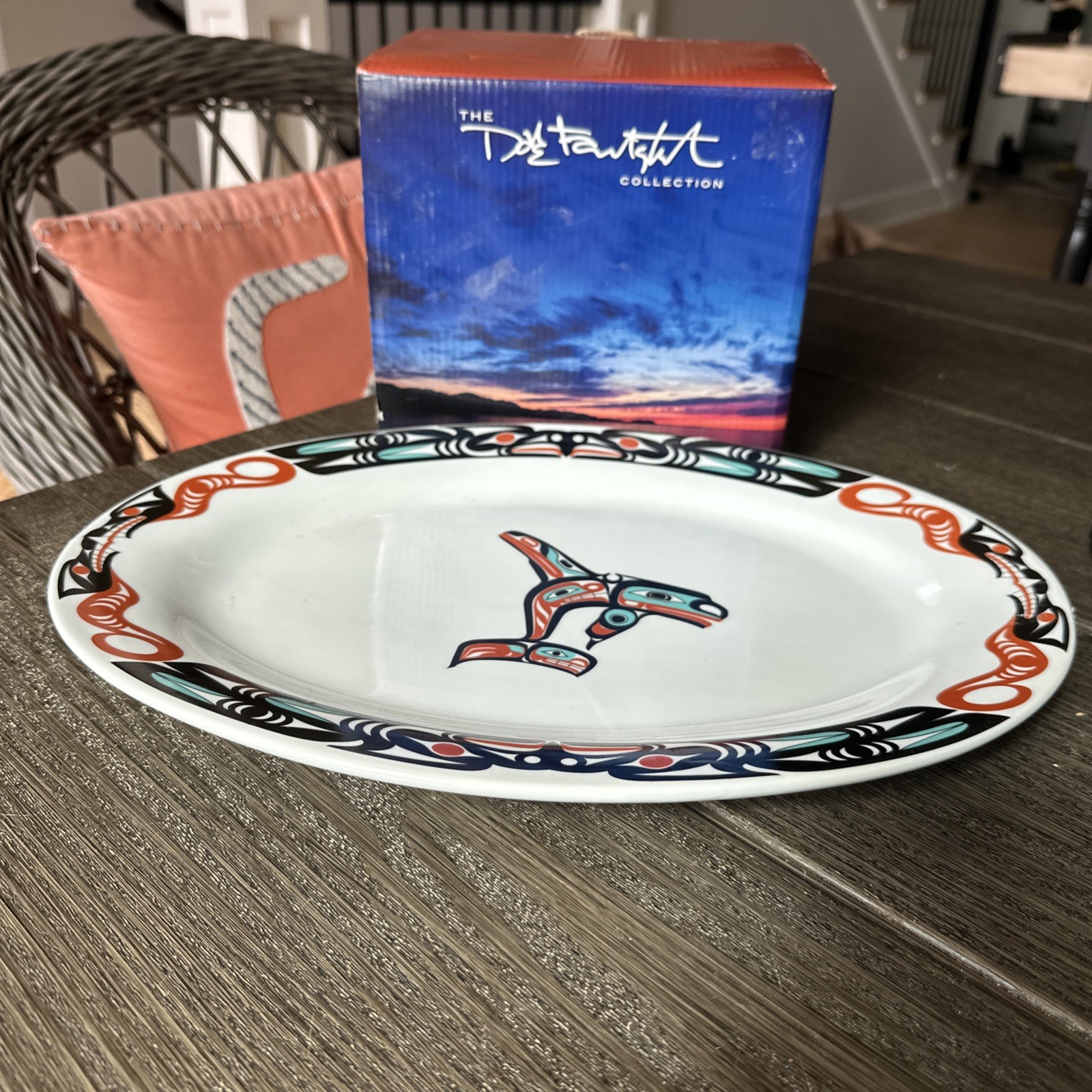 Dale Faulstich Collection Ceramic Pacific NW Tribal Art 14.5x11 Serving Platter