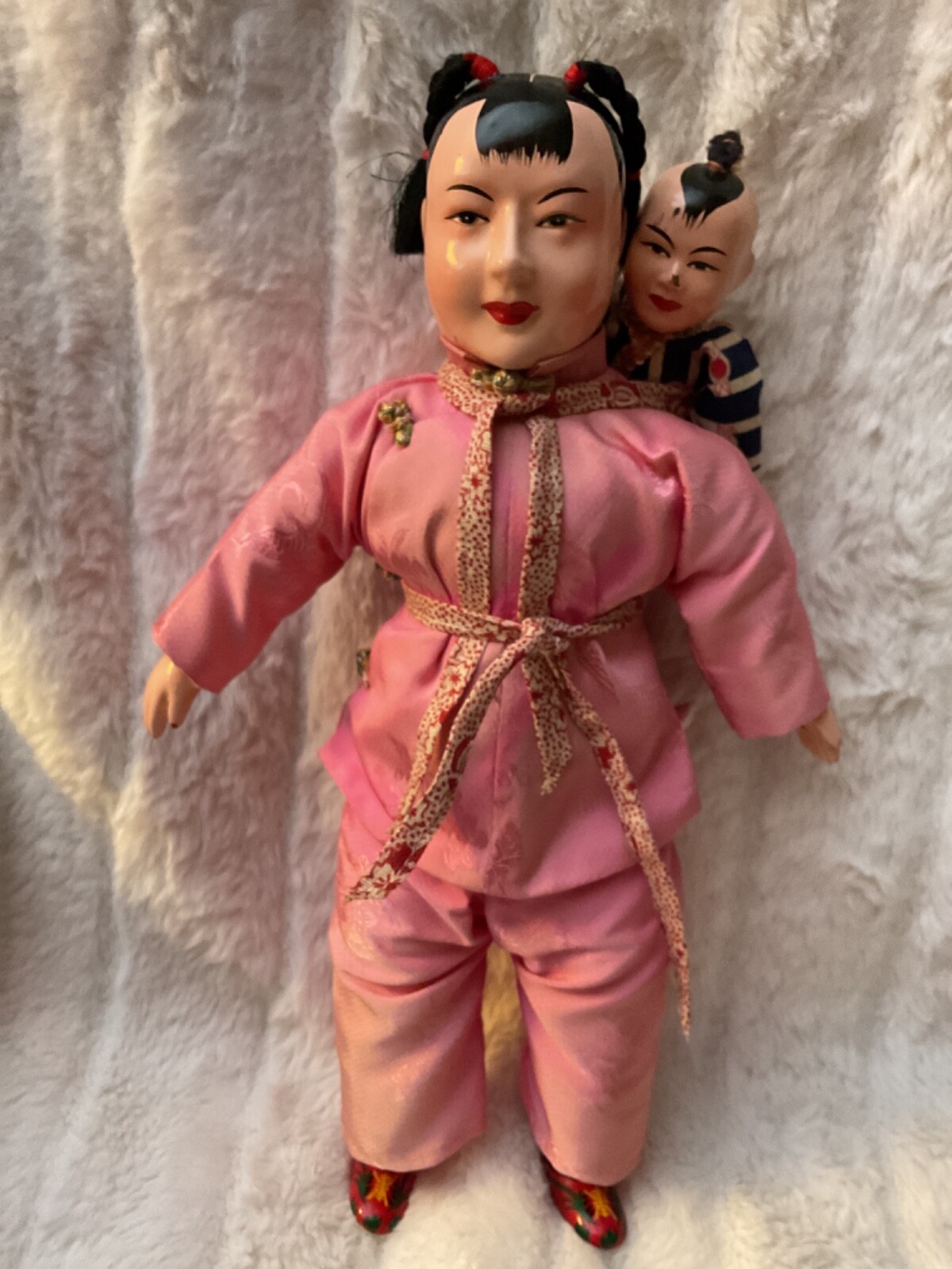 Rare Find- Vintage 12” Pink Chinese Sawdust Body Amah Mother - Child Dolls Rare Find- Vintage 12” Pink Chinese Sawdust Body Amah Mother - Child Dolls