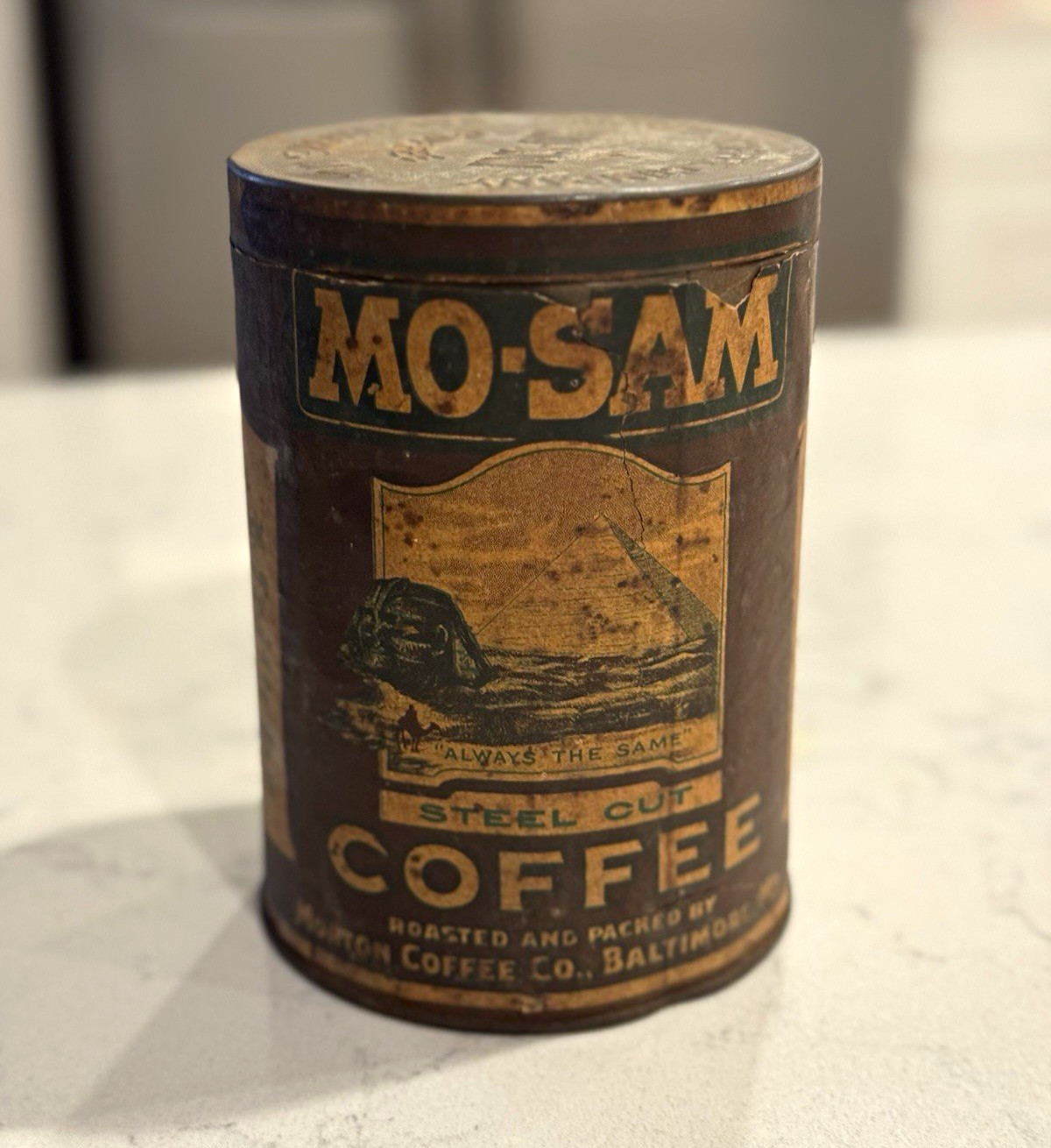 MO-SAM Vintage Coffee Advertising Tin Can w/ Lid Morton Coffee Co Baltimore MD MO-SAM Vintage Coffee Advertising Tin Can w/ Lid Morton Coffee Co Baltimore MD