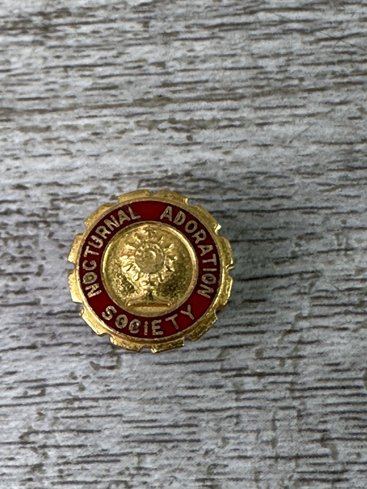Vintage Nocturnal Adoration Society Lapel Pin Gold Red Enamel Religious Button Vintage Nocturnal Adoration Society Lapel Pin Gold Red Enamel Religious Button