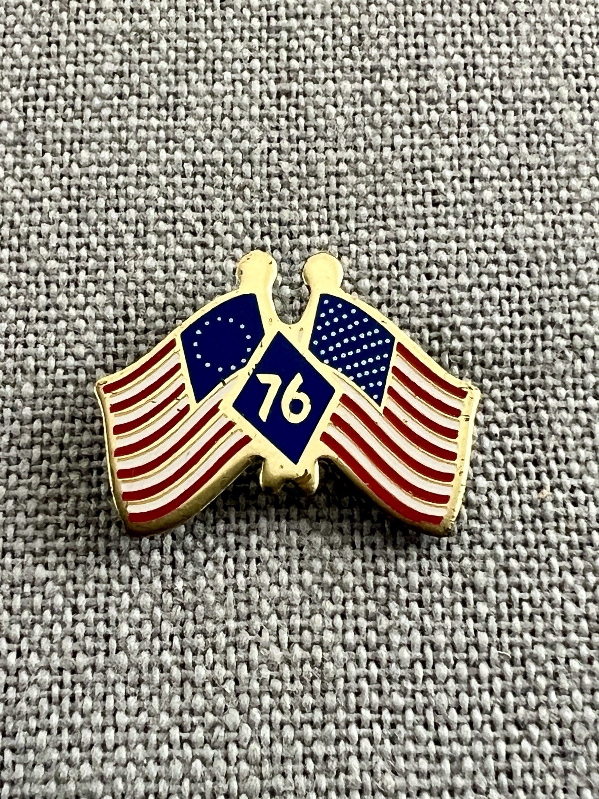 Vintage ‘76 American Flag 3/4” Lapel Pinback Pin Gold Tone Patriotic Red White Vintage ‘76 American Flag 3/4” Lapel Pinback Pin Gold Tone Patriotic Red White