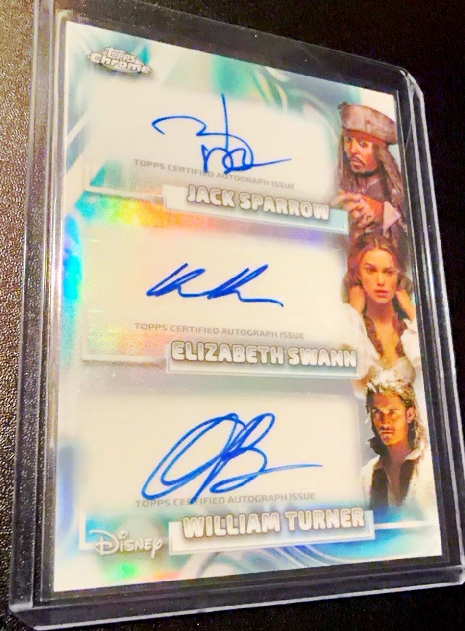 2026 Topps Disney Chrome TR-DKB Authentic Triple Auto Jack Sparrow Swann Turner