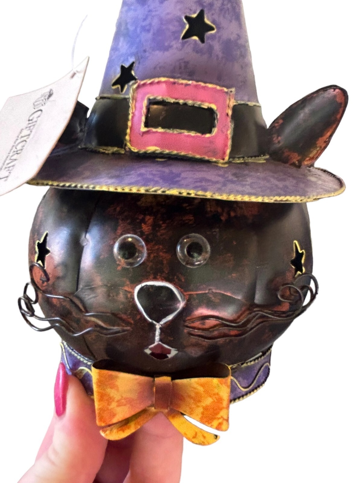 Giftcraft Halloween Black Cat Witch Hat Tin Tea Light Retro Home 5.5 Giftcraft Halloween Black Cat Witch Hat Tin Tea Light Retro Home 5.5