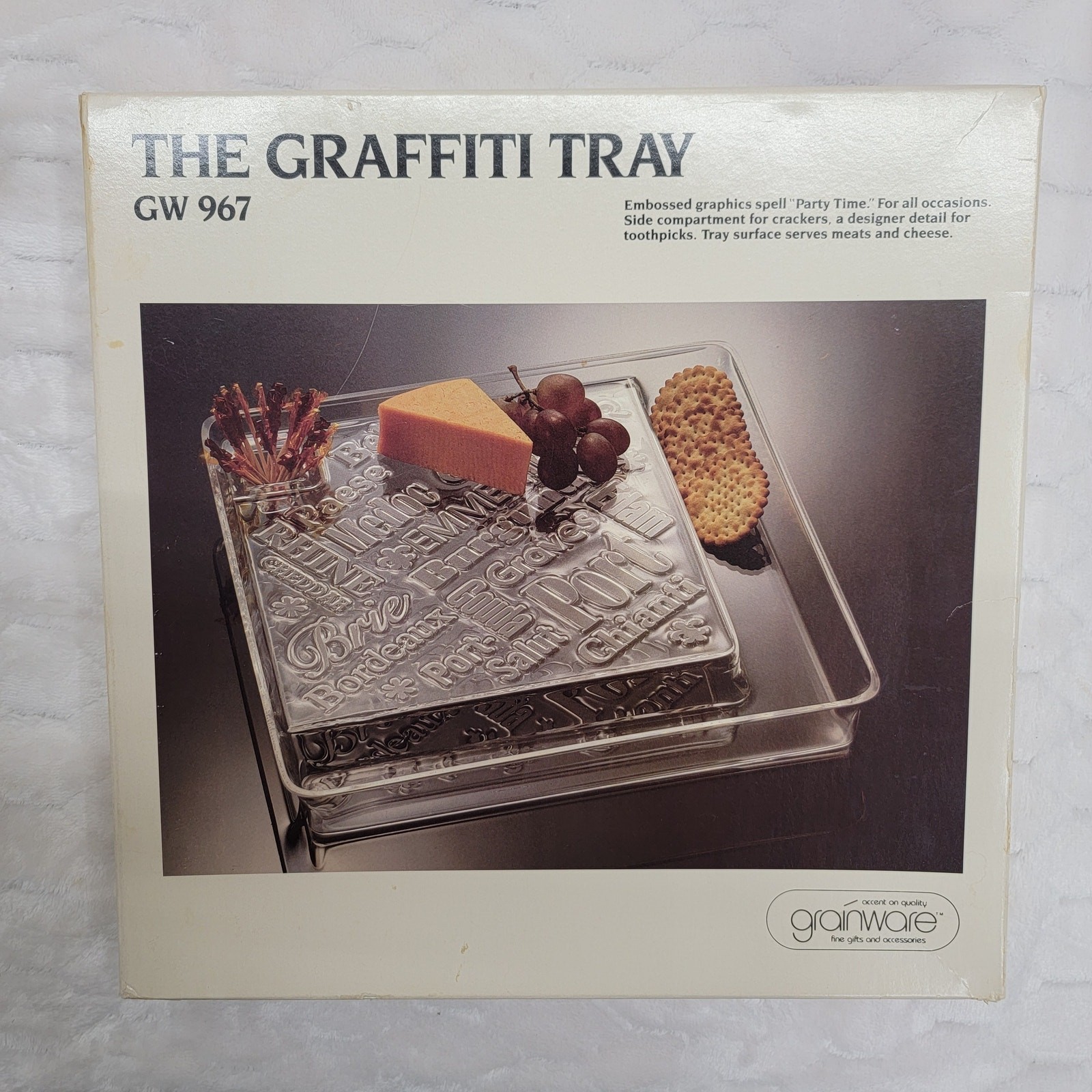 Vintage Grainware Graffiti Tray GW 967 Acrylic Cheese Cracker Serving Set 1989 Vintage Grainware Graffiti Tray GW 967 Acrylic Cheese Cracker Serving Set 1989