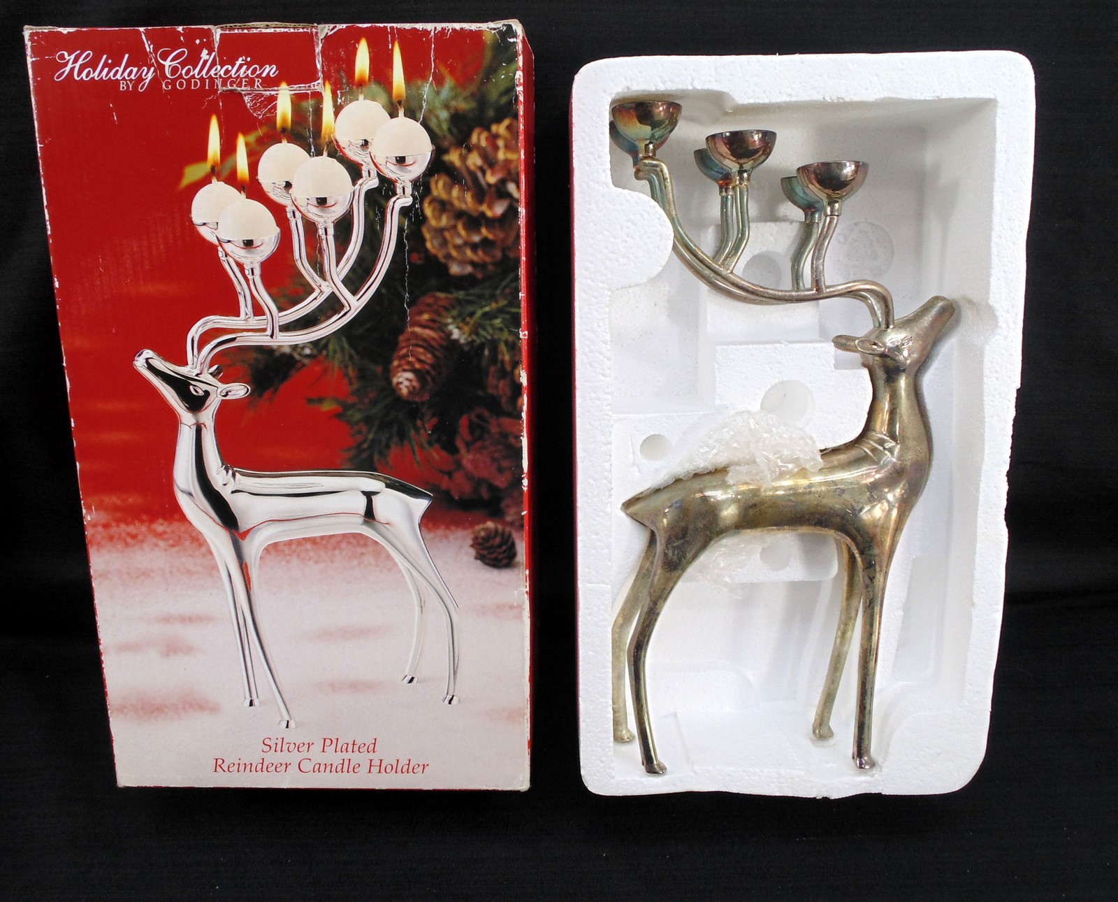 VTG Godinger Silver Plated Reindeer Candle Holder Holiday Christmas 12 VTG Godinger Silver Plated Reindeer Candle Holder Holiday Christmas 12