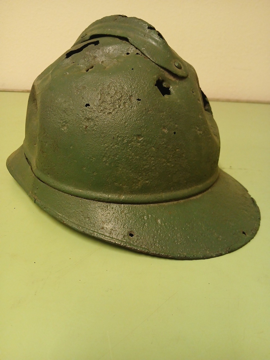 Ww1 French / Italian M-15 Adrian Military Helmet Ww2. Penetrated Ww1 French / Italian M-15 Adrian Military Helmet Ww2. Penetrated