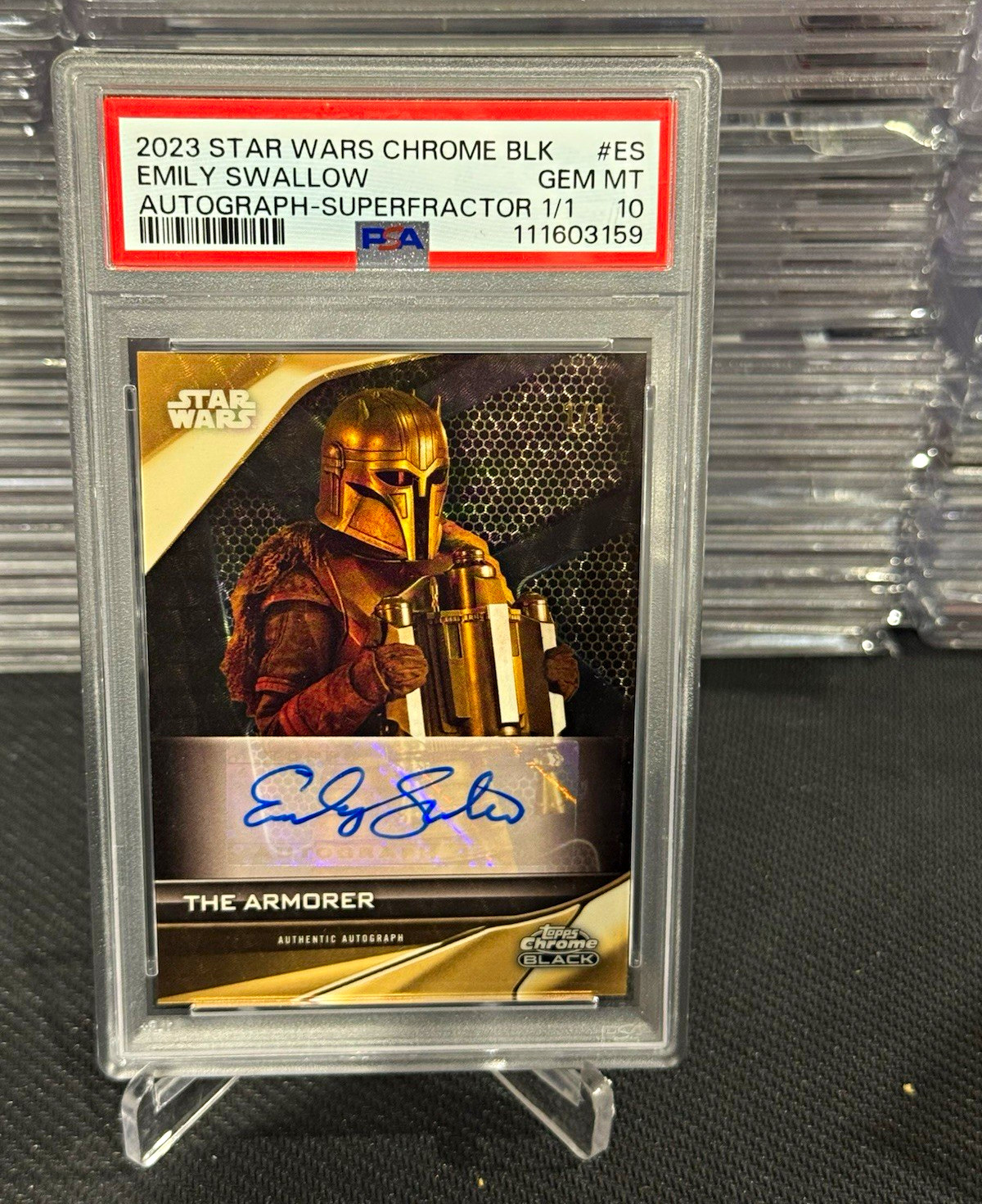 The Armorer Emily Swallow PSA 10 2023 Star Wars Chrome Black Auto Superfractor 1
