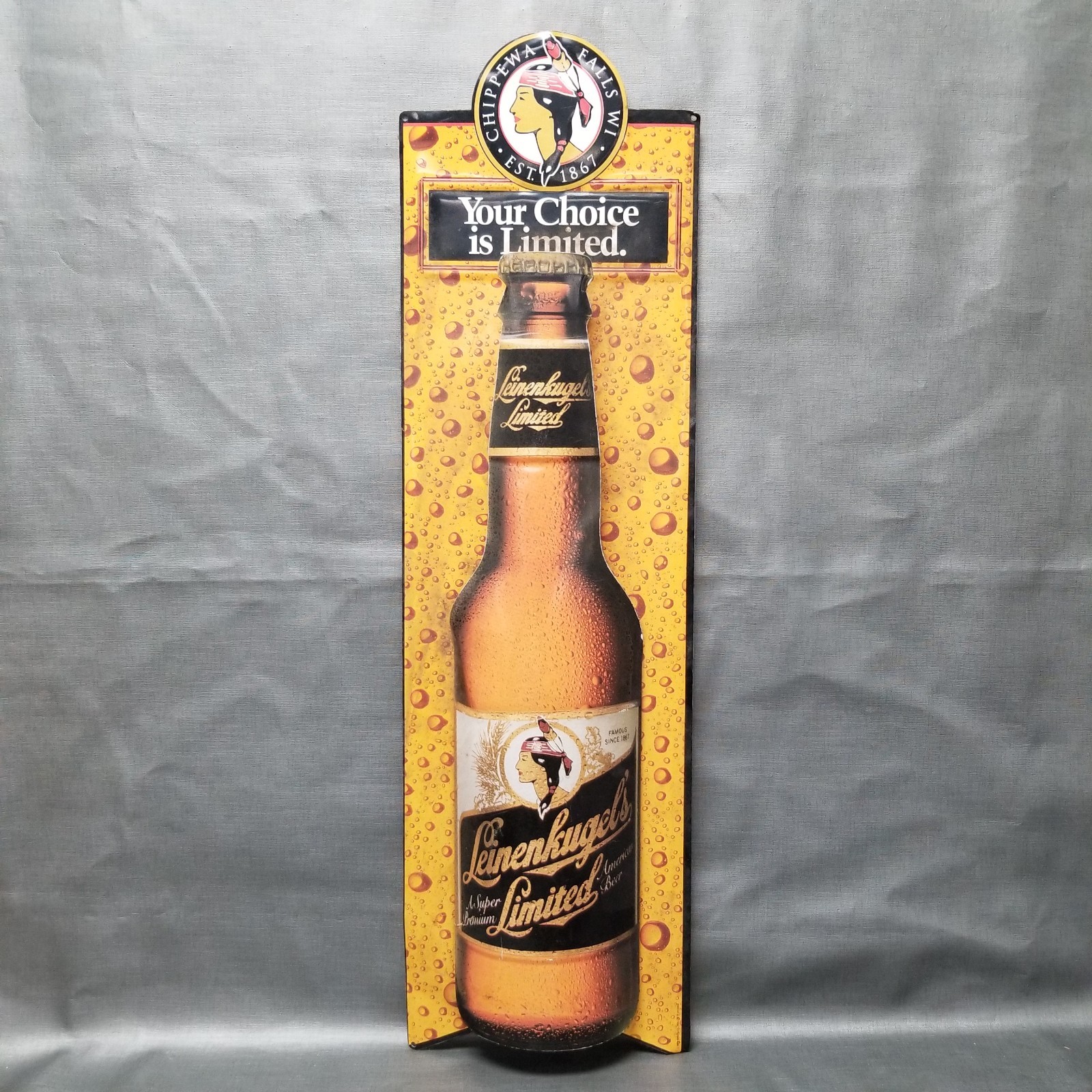 Vintage Leinenkugel's Limited/Original Premium Beer Tin Tacker Sign Advert