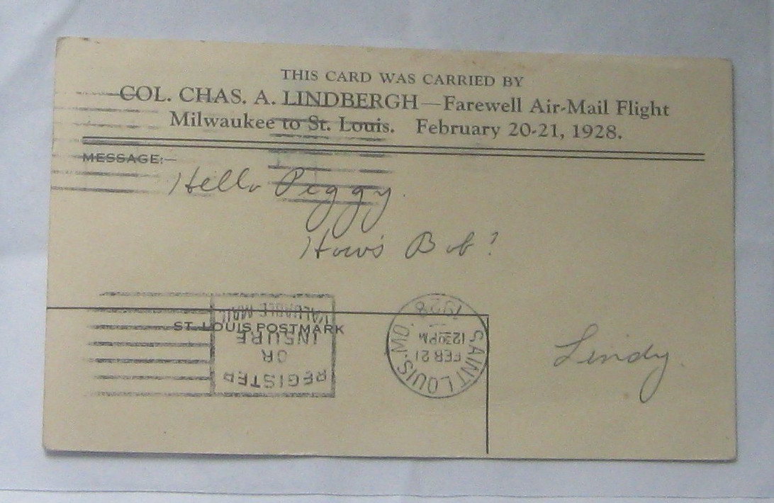 Commemorative 1928 AirMail postcard that has rare signature of historic aviator Commemorative 1928 AirMail postcard that has rare signature of historic aviator
