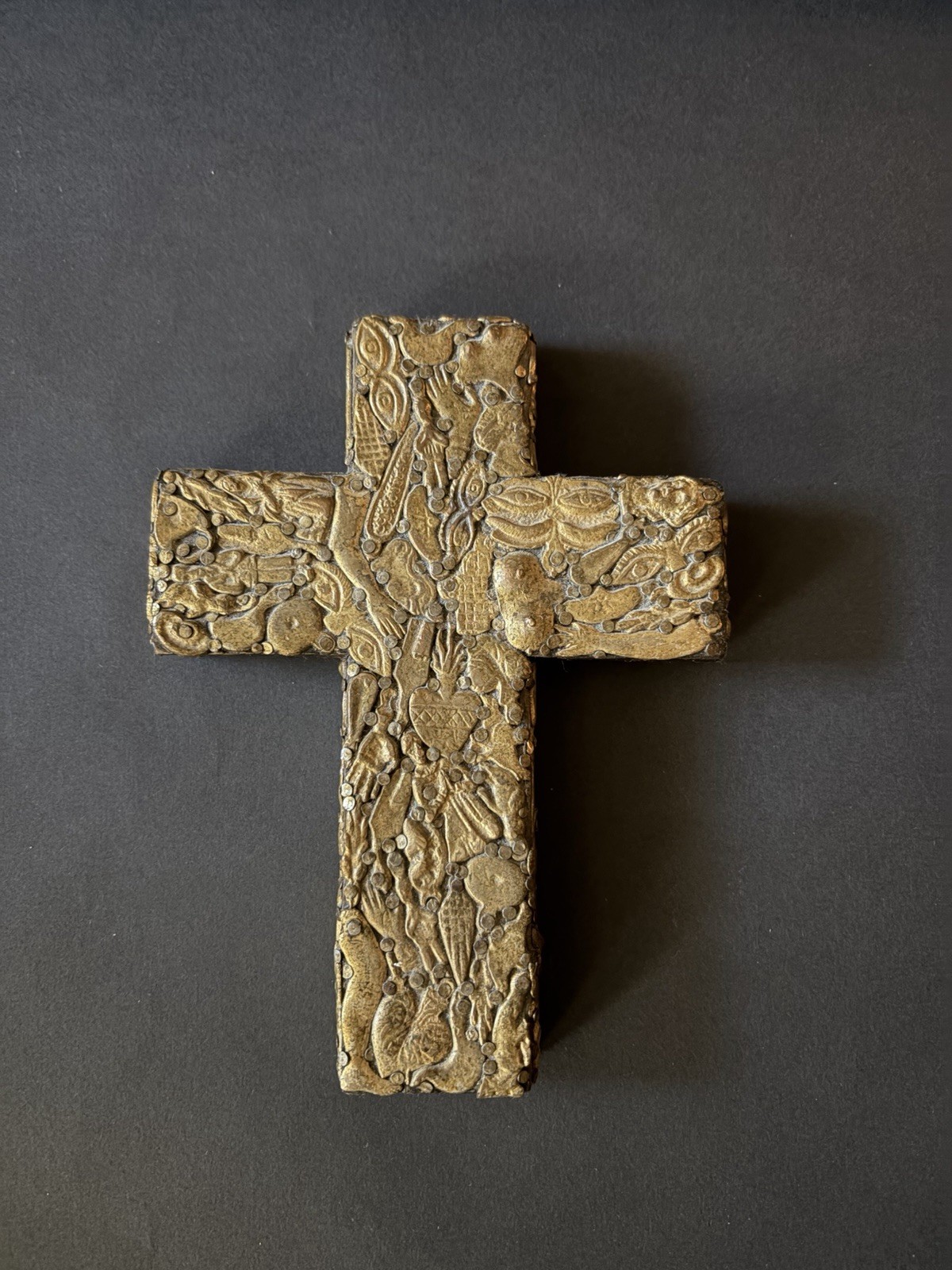 Vintage Mexican Folk Art Milagros Wood Cross Signed Wendy 6”