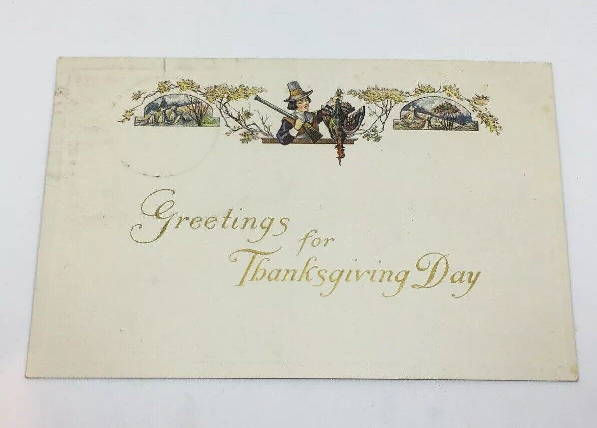 Antique S 643 Postcard “Greetings For Thanksgiving Day” Posted 1914 Unusual