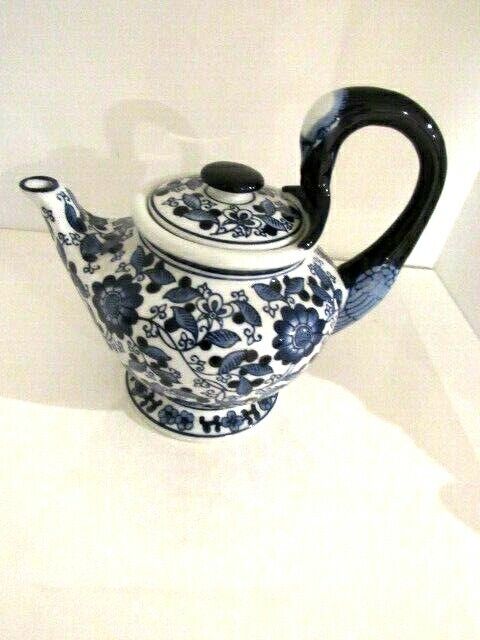 Vintage Rare Seymour Mann Blue & White Swann Handle Teapot