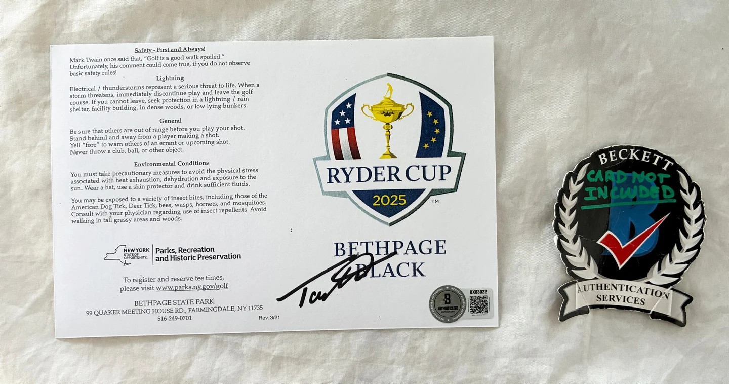 Tommy Fleetwood Signed 2025 Ryder Cup Scorecard Bethpage Black Beckett BAS COA Tommy Fleetwood Signed 2025 Ryder Cup Scorecard Bethpage Black Beckett BAS COA