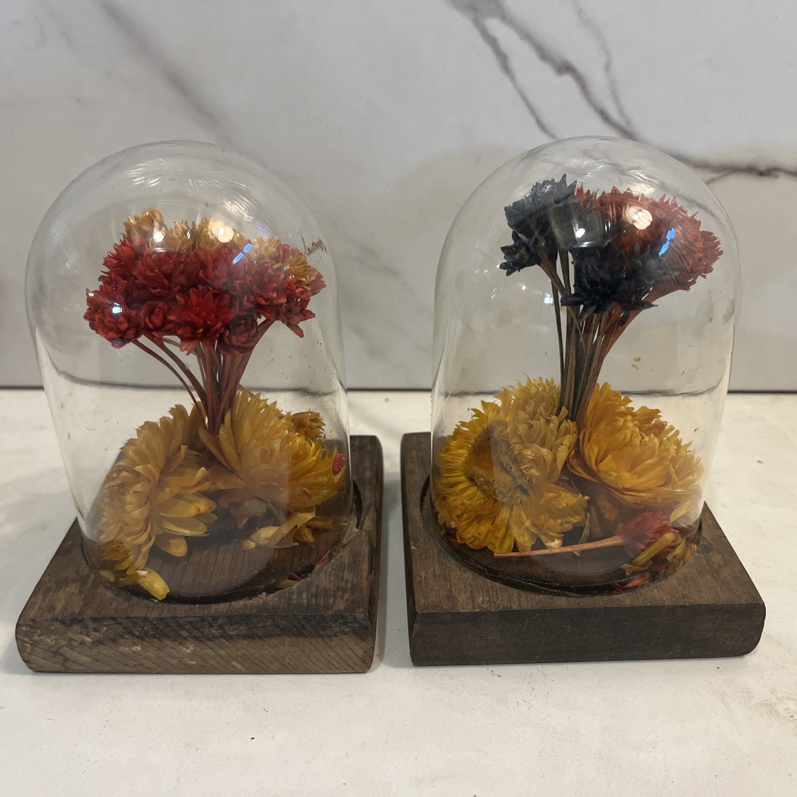 large vintage cloche glass dome with base And Flowers Set Of Two large vintage cloche glass dome with base And Flowers Set Of Two