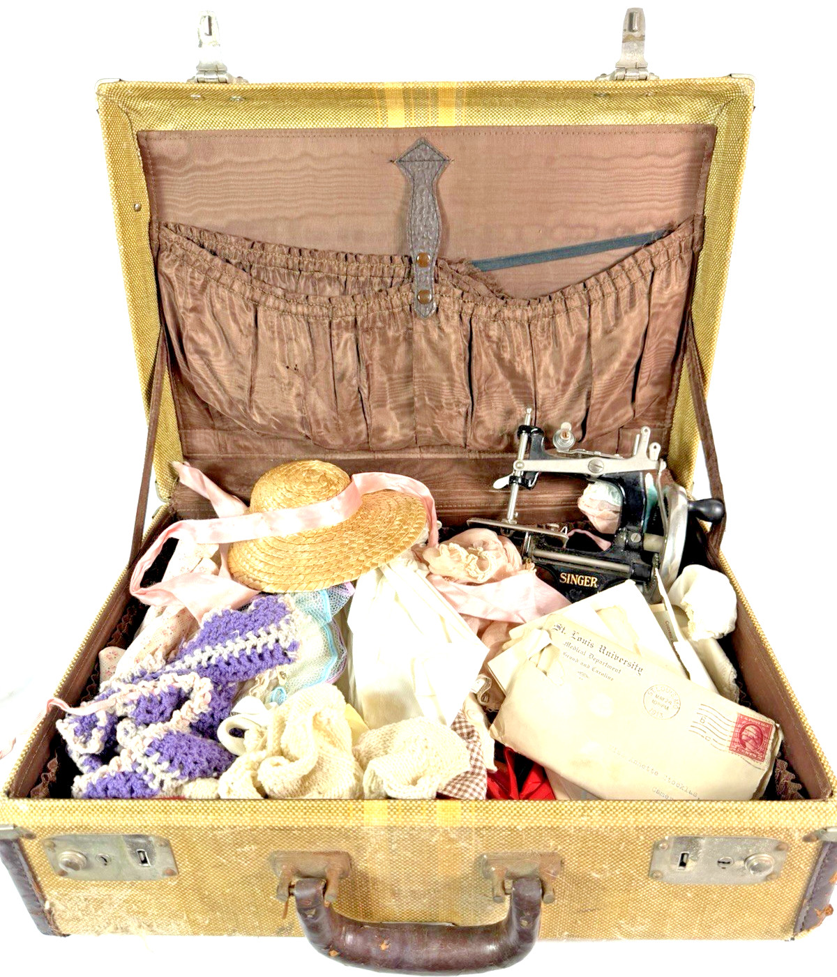 Antique Singer Model 20 Toy Sewing Machine Doll Clothes Wardrobe Suitcase Lot