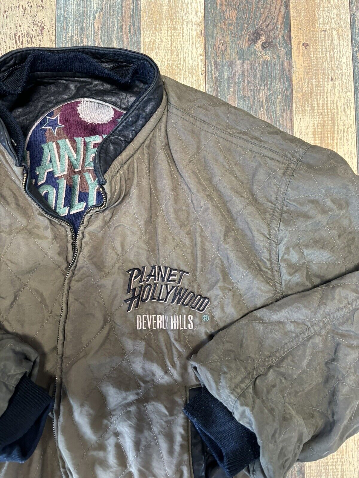 Planet Hollywood Beverly Hills Reversible Leather Vintage Bomber Jacket
