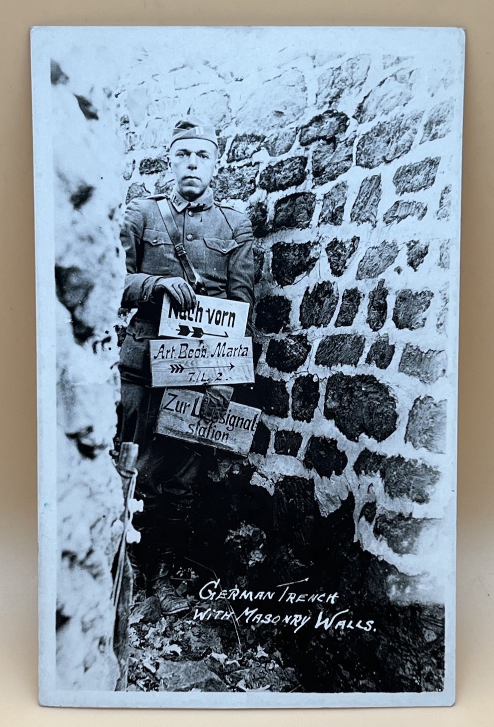 WWI RPPC Postcard Captured German Trench Masonry Walls-Doughboy Soldier-AZO WWI RPPC Postcard Captured German Trench Masonry Walls-Doughboy Soldier-AZO