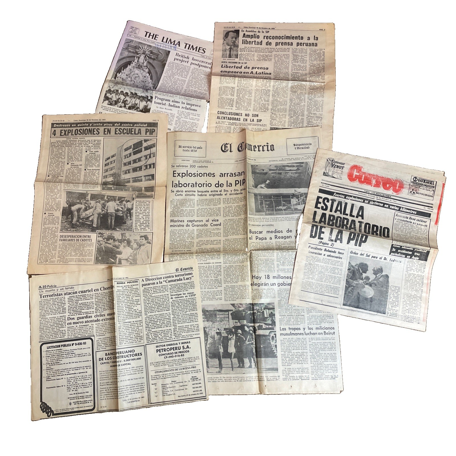 Vintage 1983 Peru Newspapers Lot 7 El Comercio Correo Lima Times History PIP Vintage 1983 Peru Newspapers Lot 7 El Comercio Correo Lima Times History PIP
