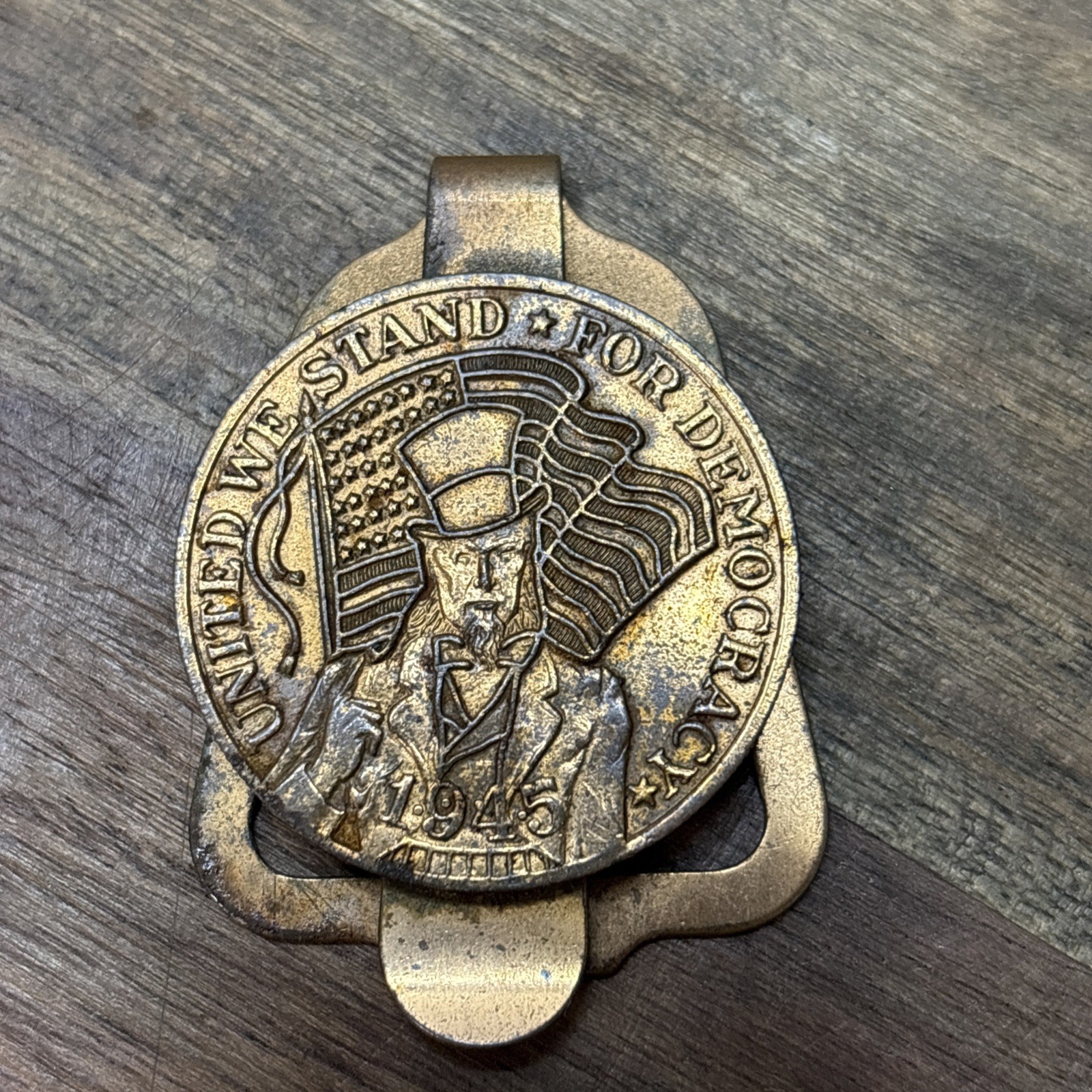 Vintage 1945 WWII Uncle Sam Copper Money Clips - United We Stand for Democracy Vintage 1945 WWII Uncle Sam Copper Money Clips - United We Stand for Democracy