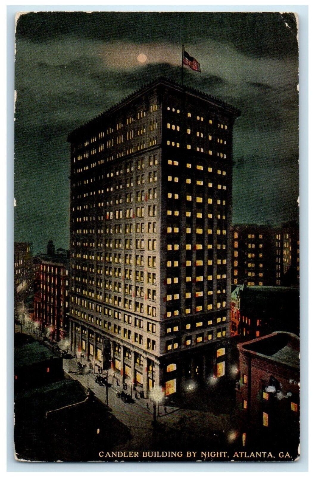 1918 Candler Building Night Exterior Atlanta Georgia GA Vintage Antique Postcard