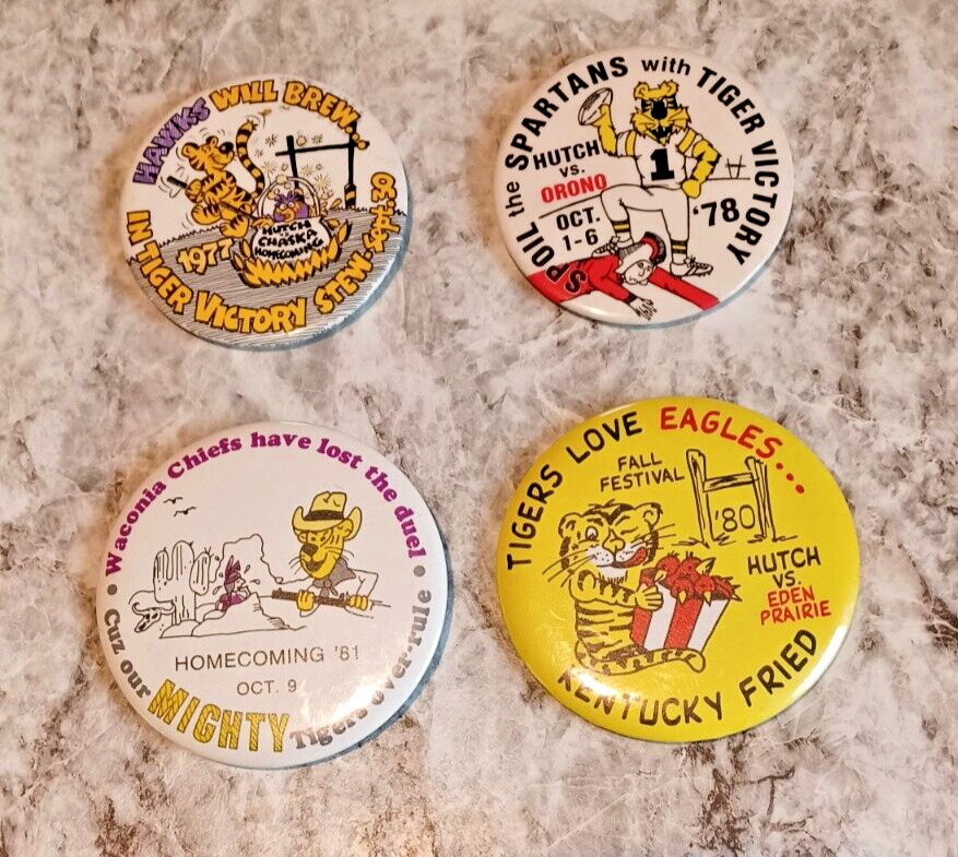 Lot 4 Vintage Rare Hutch Minnesota MN Tigers pinback button years 77, 78, 80 81