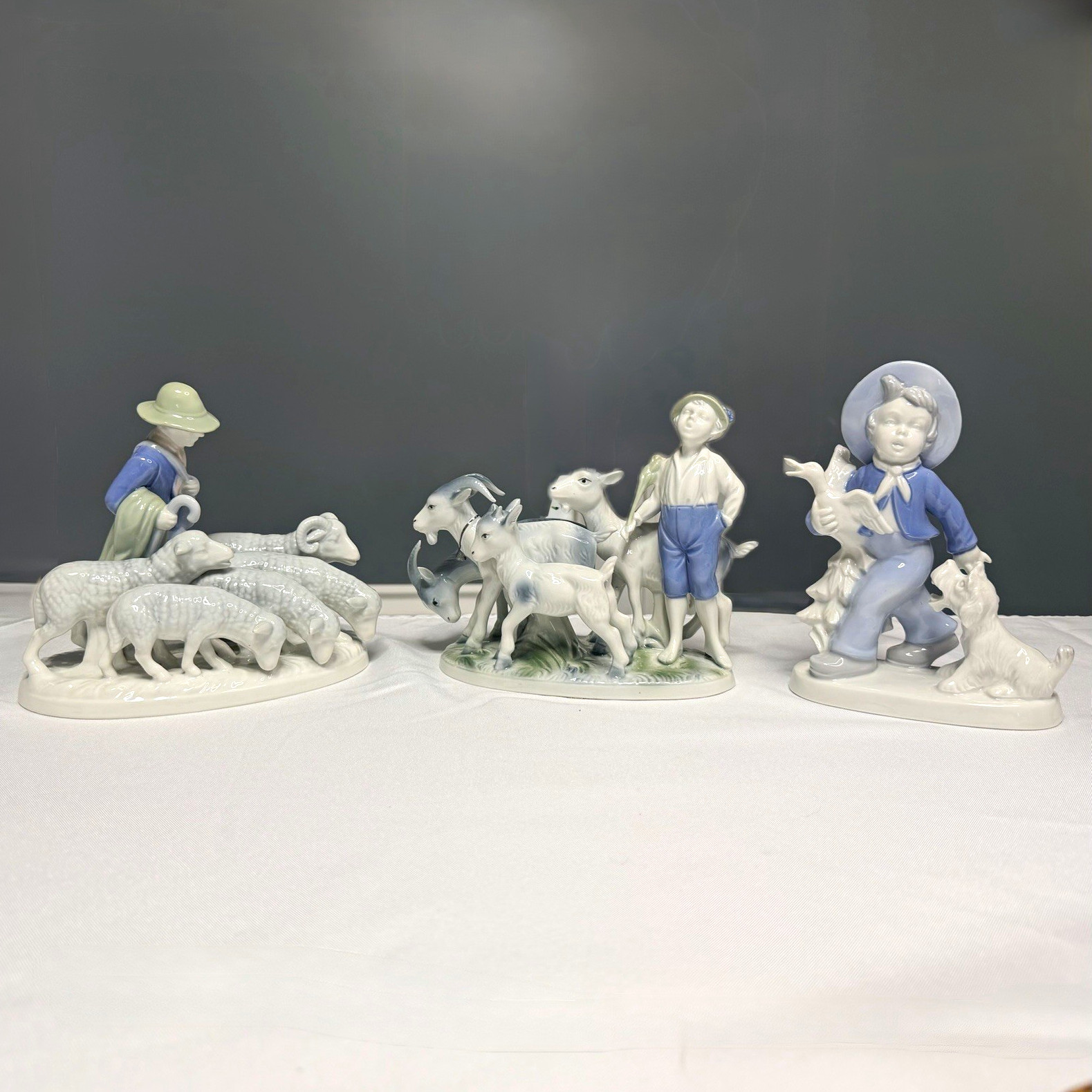 Vintage Gerold Porzellan Figurines Lot 3 Shepherd Sheep Goats Boy Duck Dog Germa