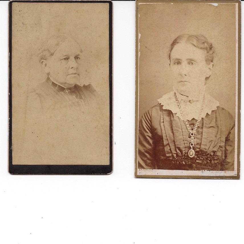 2 Antique 1860s CDV Photos Women Grandmothers Kokomo, Indiana Cameo Necklace