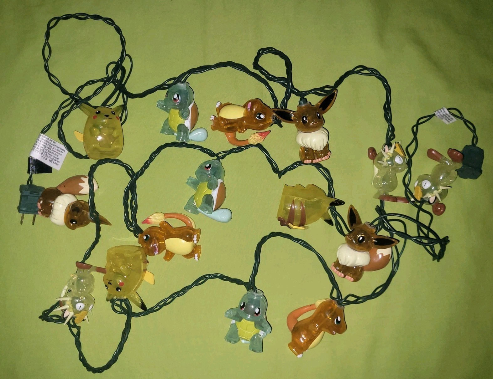 Vintage Nintendo Pokemon Pikachu Eevee Meowth Squirtle 12' String Lights 1999 Vintage Nintendo Pokemon Pikachu Eevee Meowth Squirtle 12' String Lights 1999