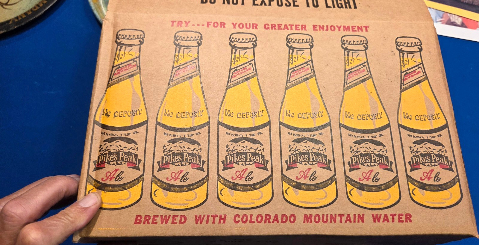 NOS 1950s/60s PIKES PEAK ALE CARDBOARD BOTTLE BOX WALTERS BREWING PUEBLO CO