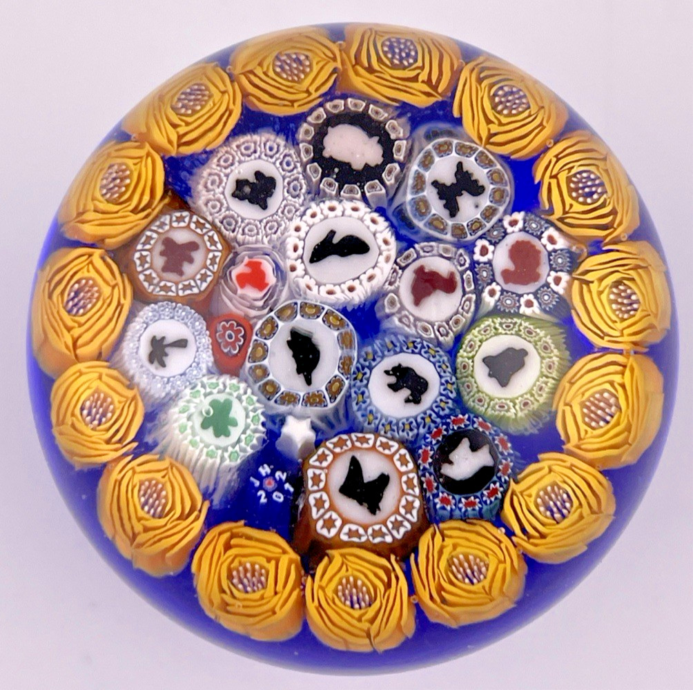 James Hart RARE 2012 Piedouche Millefiori-On Bright Blue Glass Paperweight 2.7 James Hart RARE 2012 Piedouche Millefiori-On Bright Blue Glass Paperweight 2.7